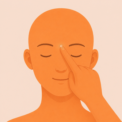 Animation demonstrating gentle pressure on the Yintang acupoint
